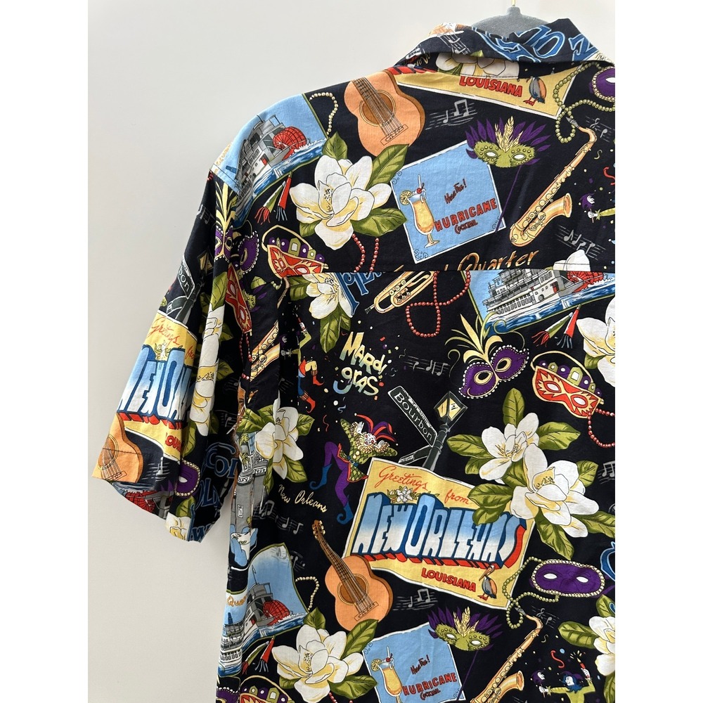 David Carey New Orleans Camp Shirt Black Button Up Collared Short Sleeve Mens M - Picture 5 of 15
